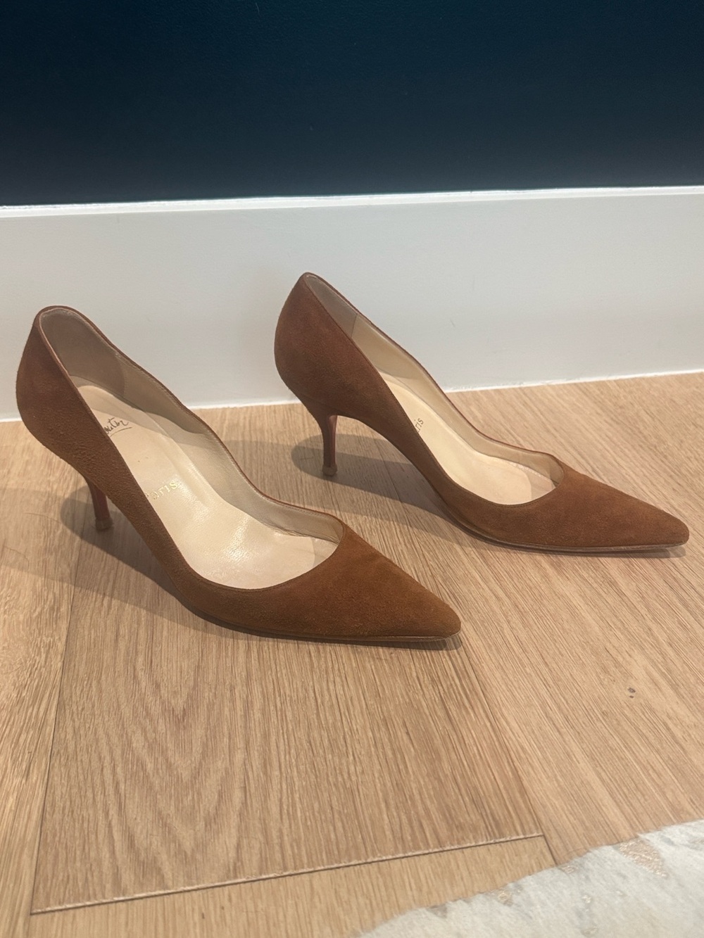 Christian Louboutin Camel Suede Pointed Toe Stiletto Pumps